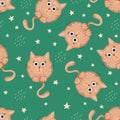 Seamless pattern cats stars drawing prints Vector Royalty Free Stock Photo